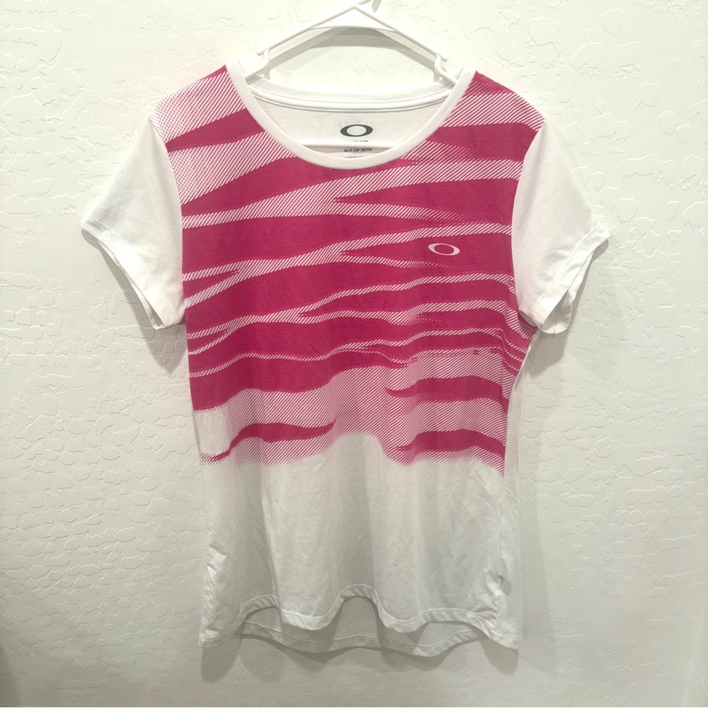 Oakley Shirt Womens XL White Pink Short Sleeve Athletic Outdoor Casual Sport